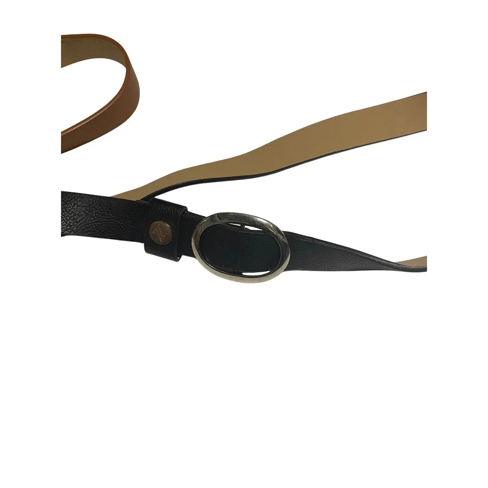 Women's ML Belt Set 2pcs Black & Brown Faux Leather Oval Buckles 41in Adjustable